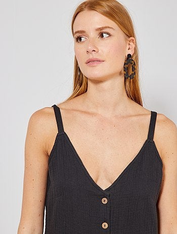 Vestido comprido em gaze de algodão - Kiabi