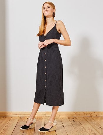 Vestido comprido em gaze de algodão - Kiabi