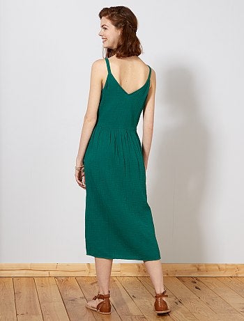 Vestido comprido em gaze de algodão - Kiabi
