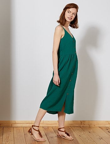 Vestido comprido em gaze de algodão - Kiabi