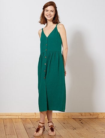 Vestido comprido em gaze de algodão - Kiabi