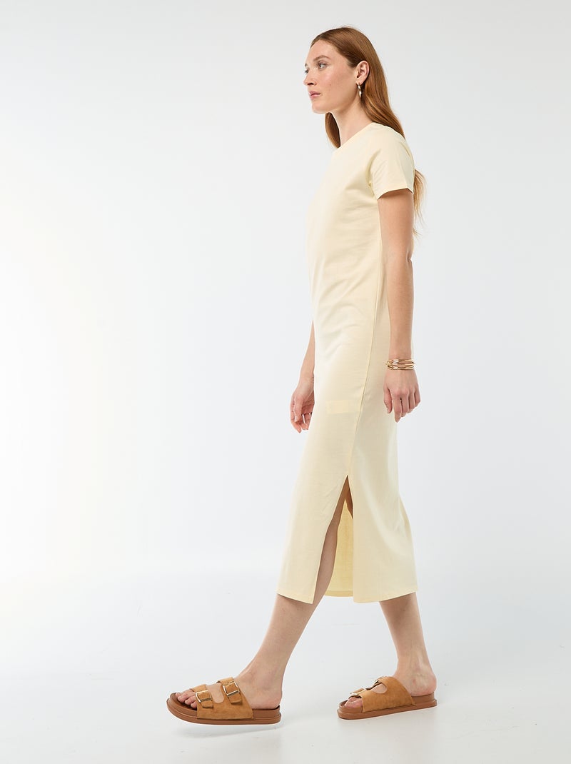 Vestido comprido em jersey de manga curta Amarelo - Kiabi