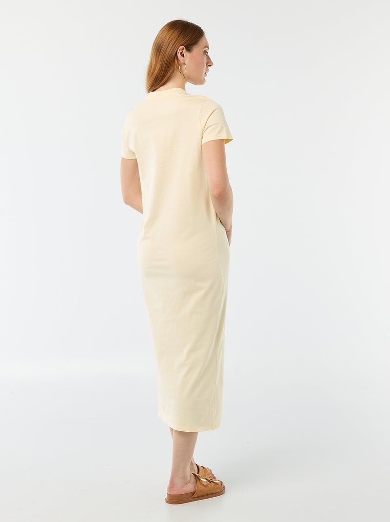 Vestido comprido em jersey de manga curta Amarelo - Kiabi