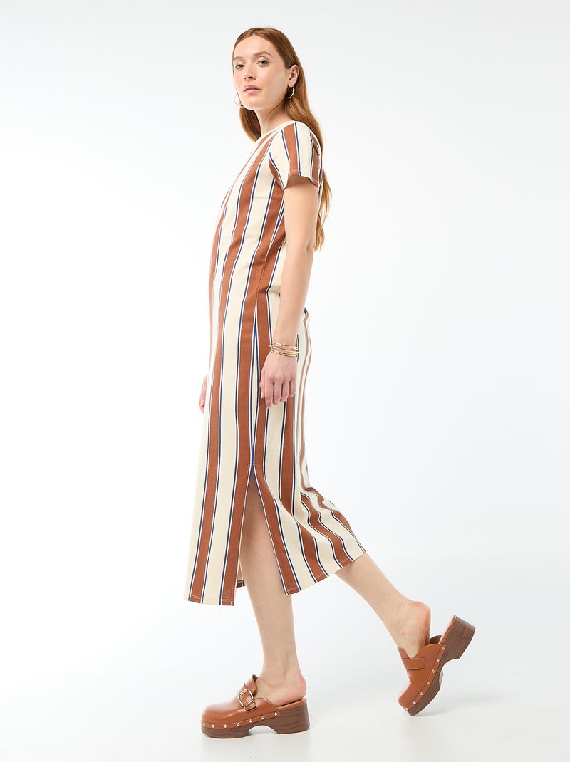 Vestido comprido em jersey de manga curta Bege - Kiabi
