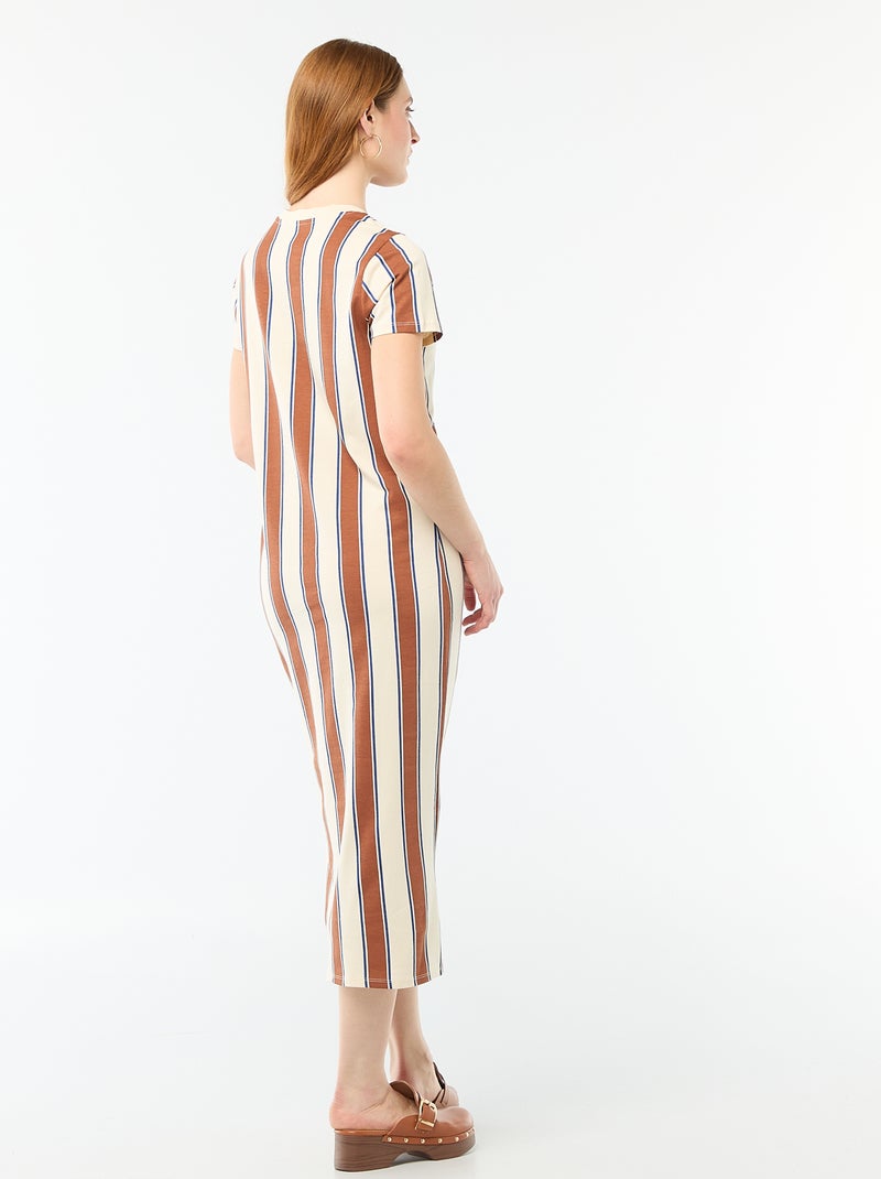 Vestido comprido em jersey de manga curta Bege - Kiabi