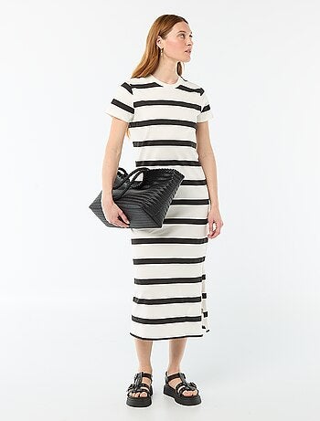 Vestido comprido em jersey de manga curta