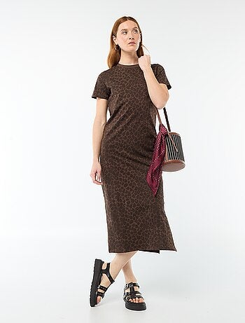 Vestido comprido em jersey de manga curta