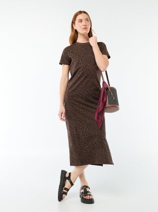Vestido comprido em jersey de manga curta