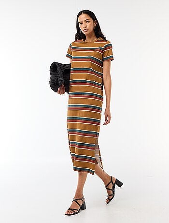 Vestido comprido em jersey de manga curta