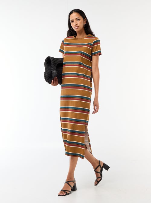 Vestido comprido em jersey de manga curta - Kiabi