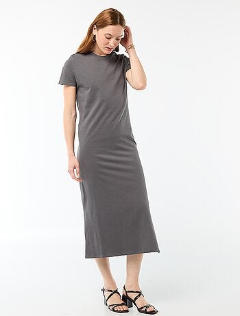 Vestido comprido em jersey de manga curta