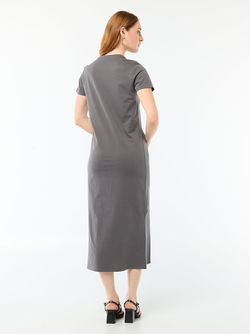 Vestido comprido em jersey de manga curta Cinza - Kiabi