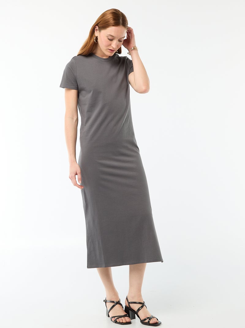 Vestido comprido em jersey de manga curta Cinza - Kiabi