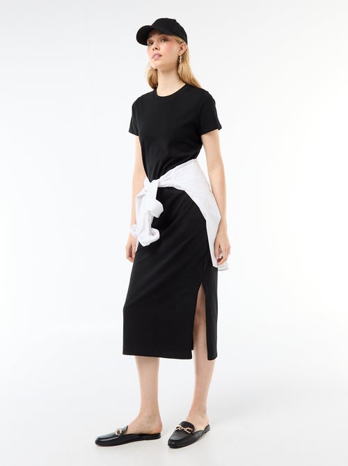 Vestido comprido em jersey de manga curta - Kiabi