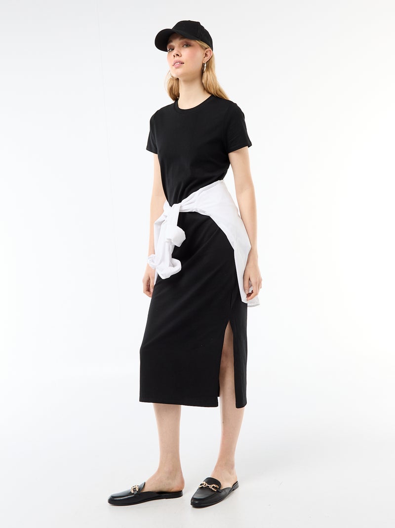Vestido comprido em jersey de manga curta Preto - Kiabi