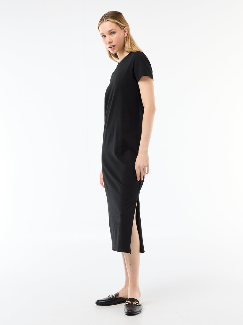 Vestido comprido em jersey de manga curta Preto - Kiabi