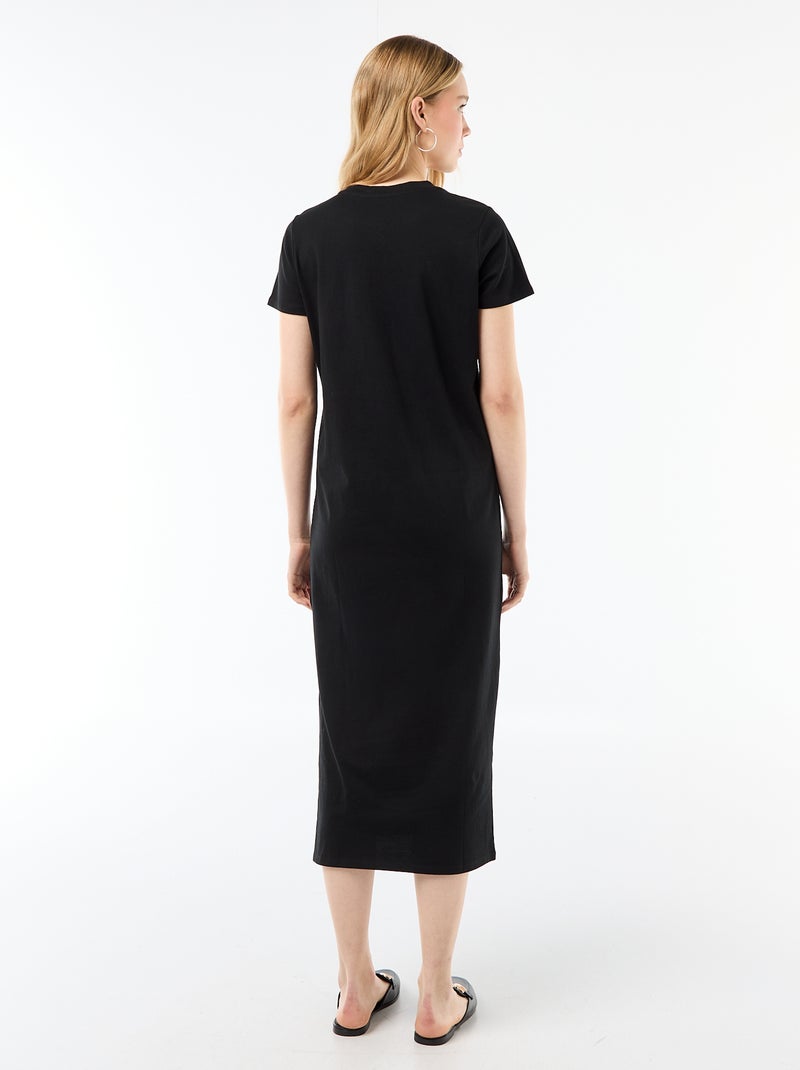 Vestido comprido em jersey de manga curta Preto - Kiabi