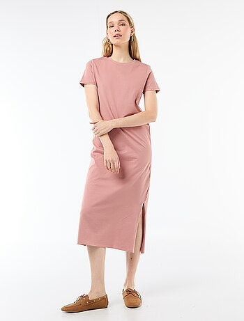 Vestido comprido em jersey de manga curta