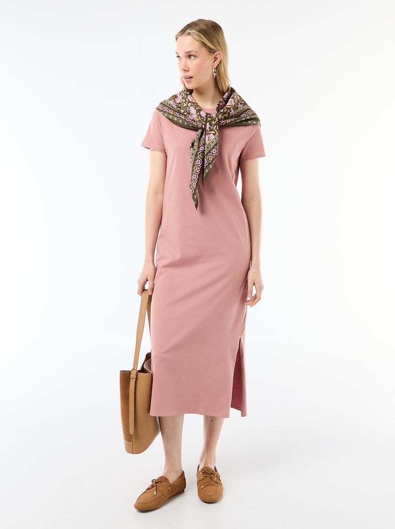 Vestido comprido em jersey de manga curta Rosa - Kiabi