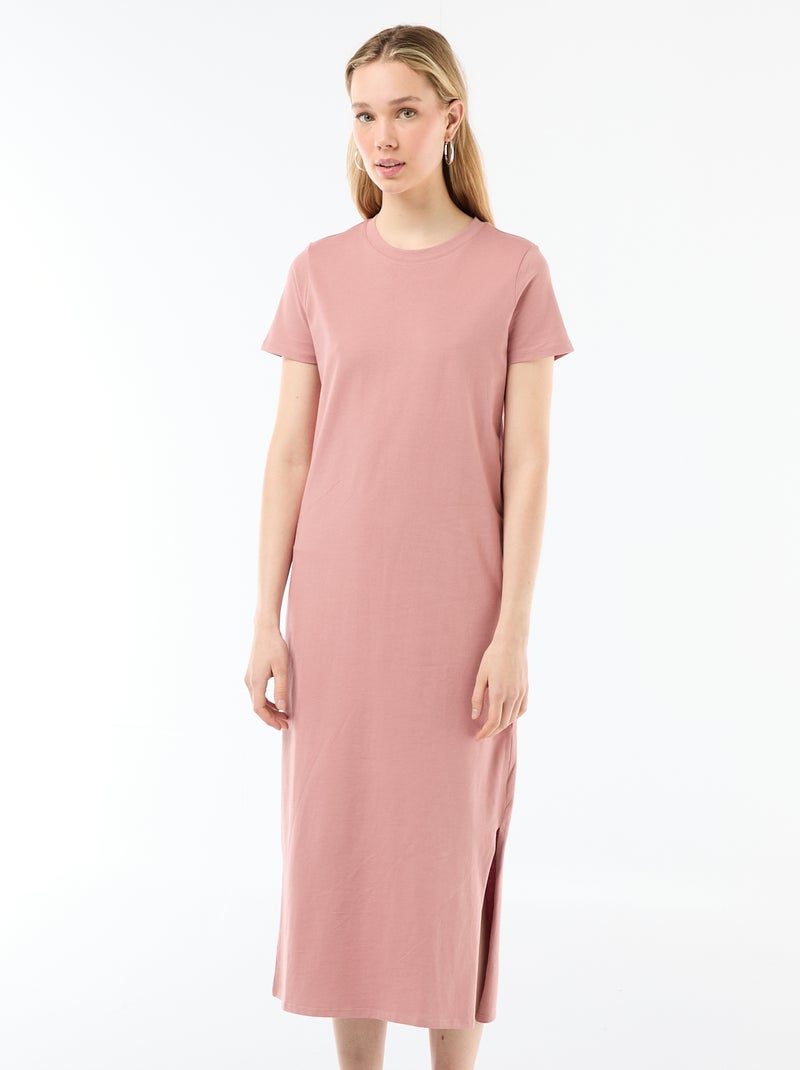 Vestido comprido em jersey de manga curta Rosa - Kiabi
