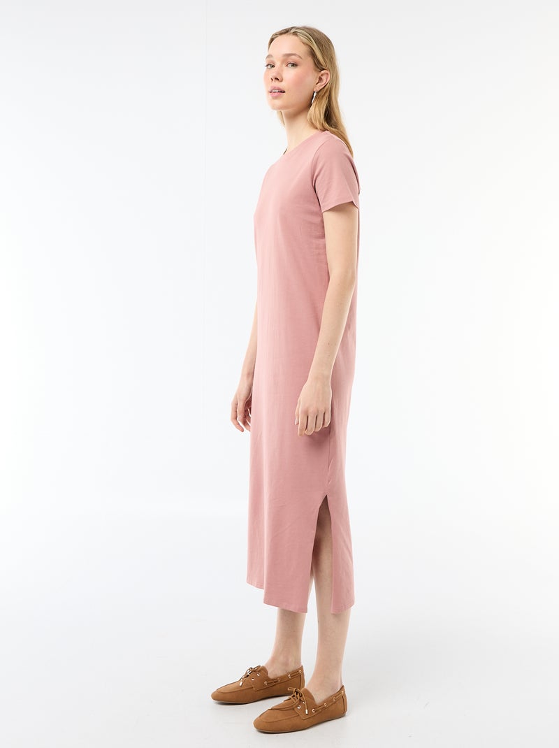 Vestido comprido em jersey de manga curta Rosa - Kiabi