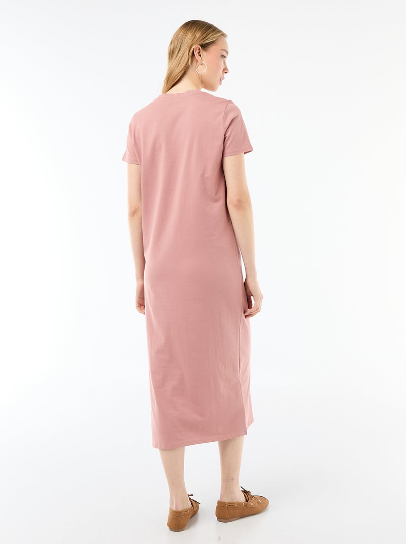 Vestido comprido em jersey de manga curta Rosa - Kiabi