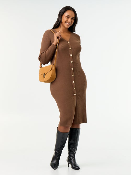 Vestido comprido em malha canelada - Kiabi Vestido comprido em malha canelada - Kiabi