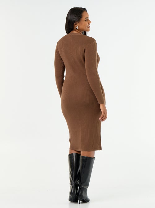 Vestido comprido em malha canelada - Kiabi Vestido comprido em malha canelada - Kiabi