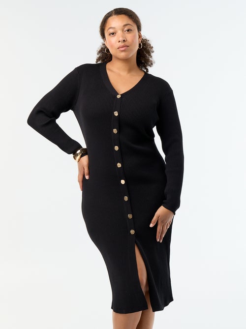 Vestido comprido em malha canelada - Kiabi
