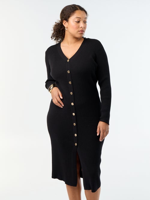Vestido comprido em malha canelada - Kiabi
