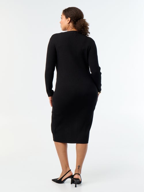 Vestido comprido em malha canelada - Kiabi