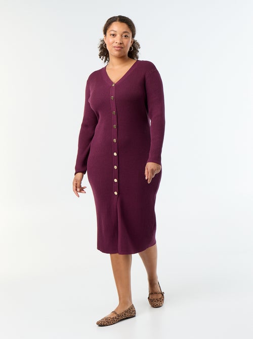 Vestido comprido em malha canelada - Kiabi