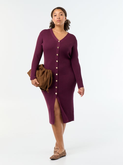Vestido comprido em malha canelada - Kiabi