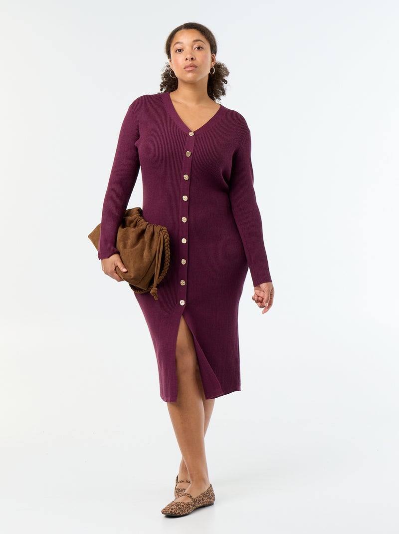 Vestido comprido em malha canelada Rosa - Kiabi
