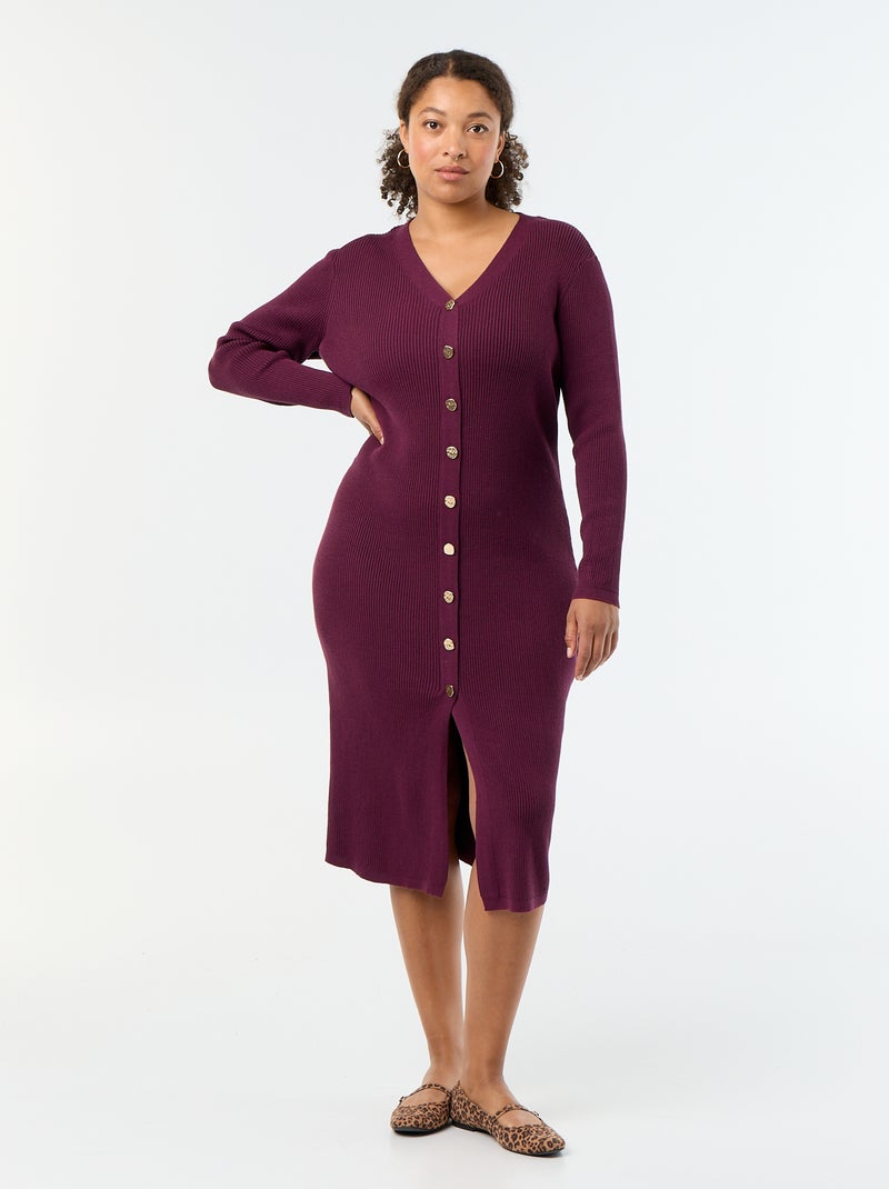 Vestido comprido em malha canelada Rosa - Kiabi