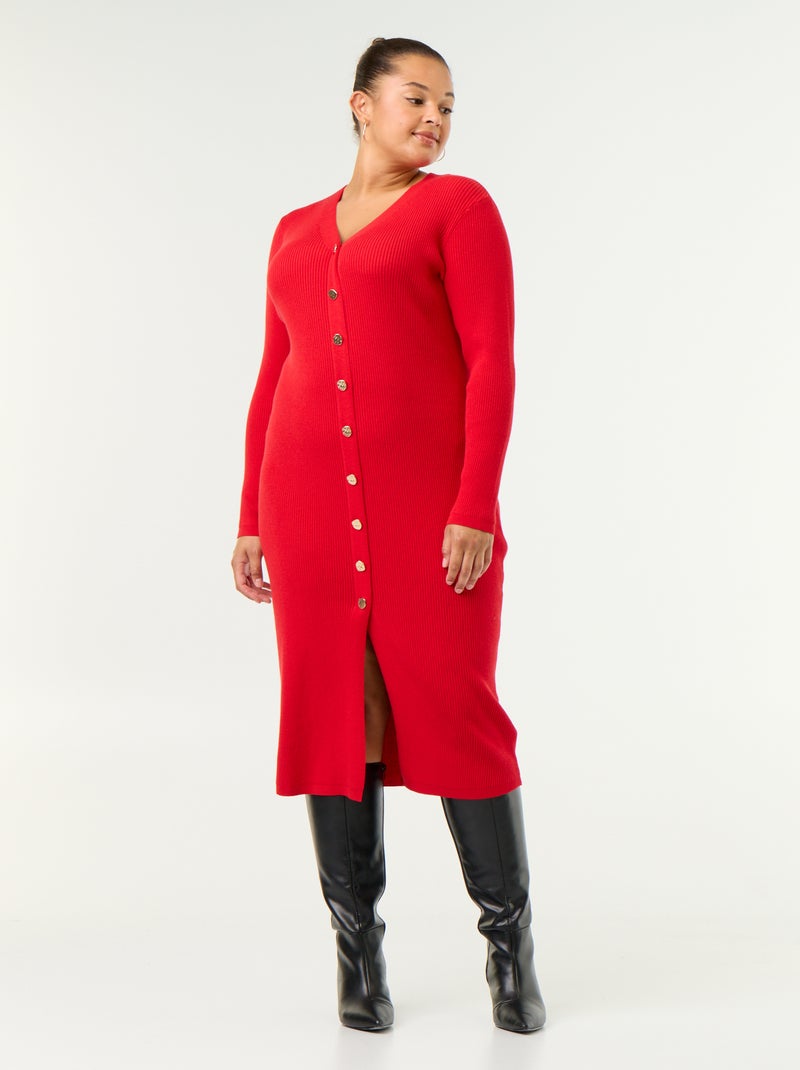 Vestido comprido em malha canelada Vermelho - Kiabi