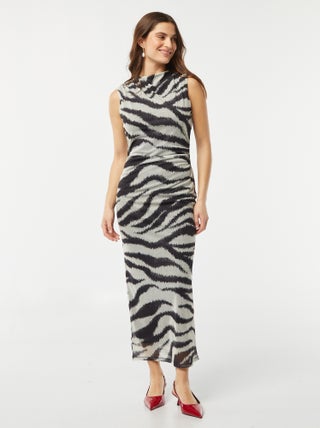 Vestido comprido em malha com estampado zebra