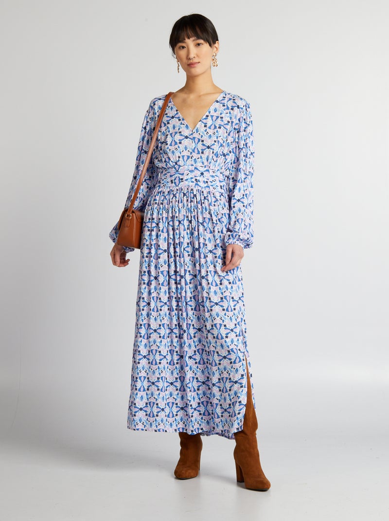 Vestido comprido em malha crepe AZUL - Kiabi