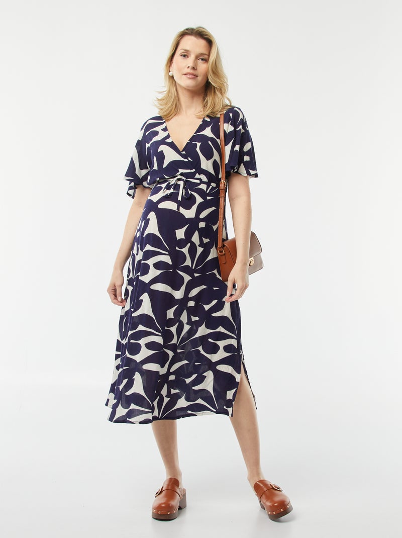 Vestido comprido em malha crepe AZUL - Kiabi