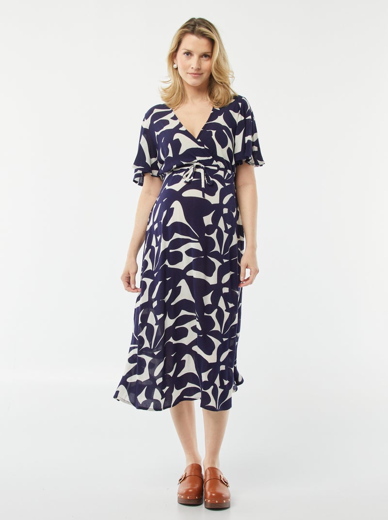 Vestido comprido em malha crepe AZUL - Kiabi