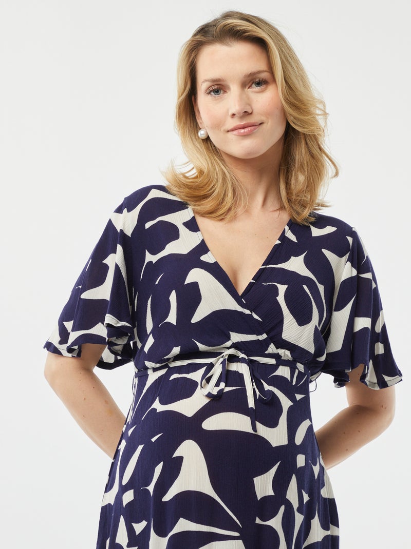 Vestido comprido em malha crepe AZUL - Kiabi