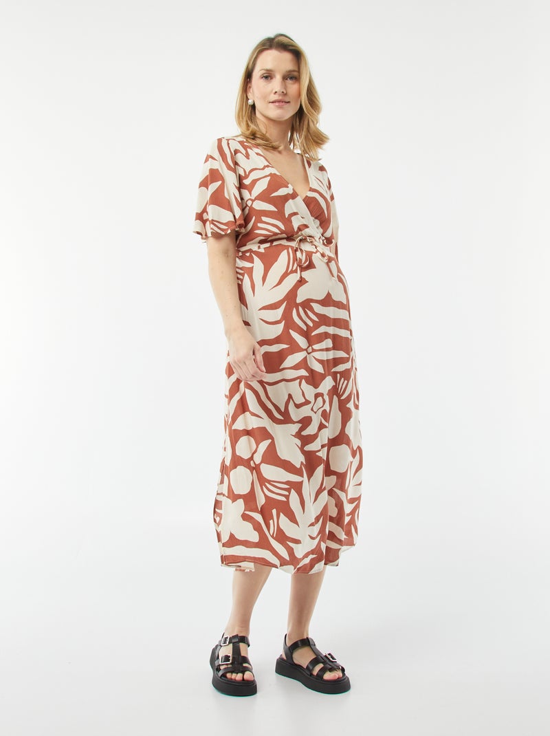 Vestido comprido em malha crepe CASTANHO - Kiabi