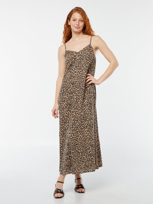 Vestido comprido em malha crepe com alças finas - Kiabi
