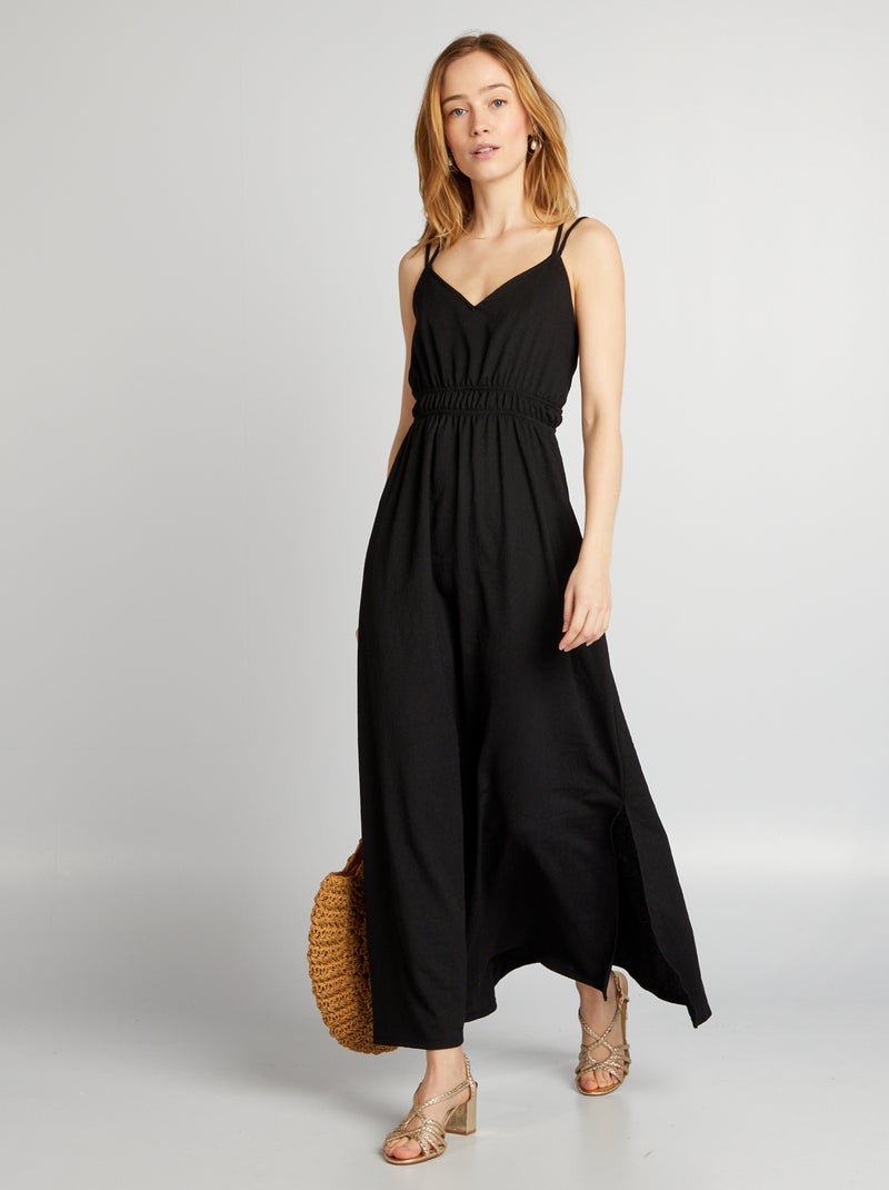 Vestido comprido em malha crepe Preto - Kiabi