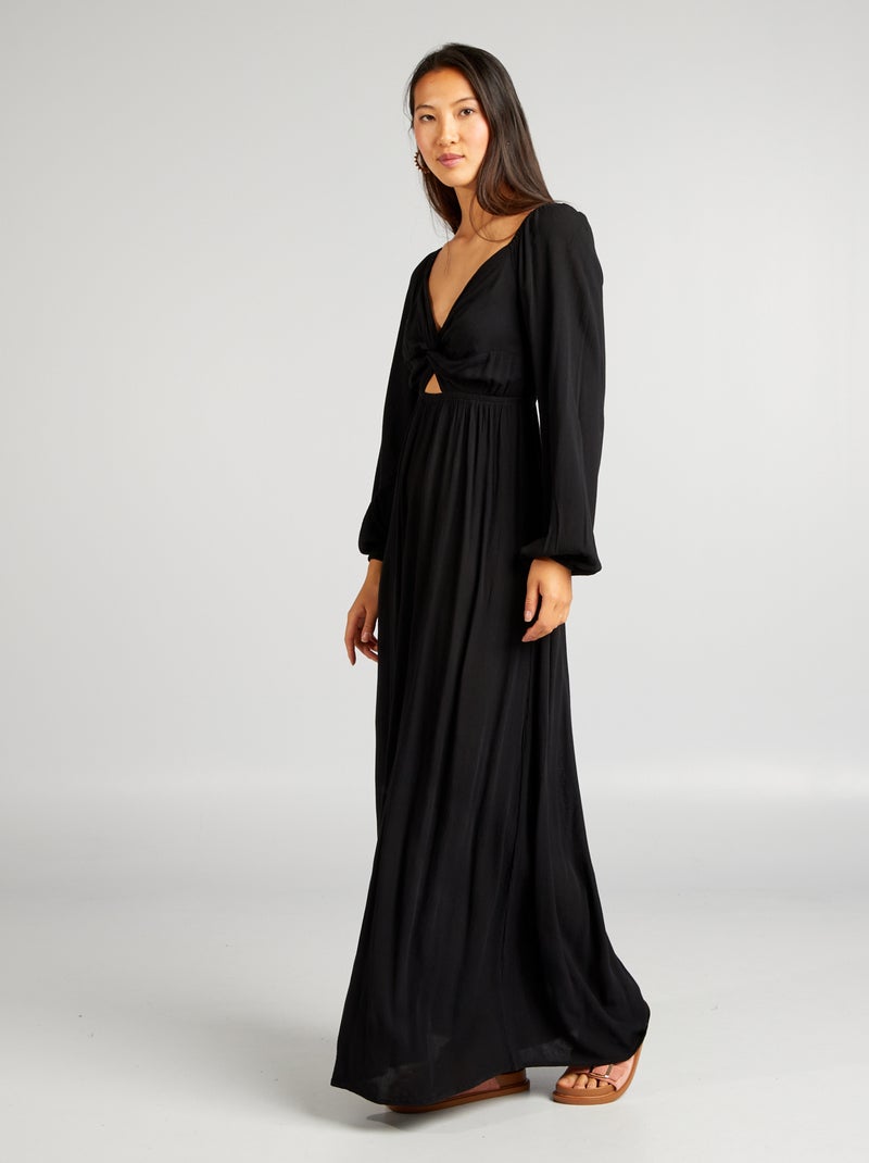 Vestido comprido em malha crepe Preto - Kiabi