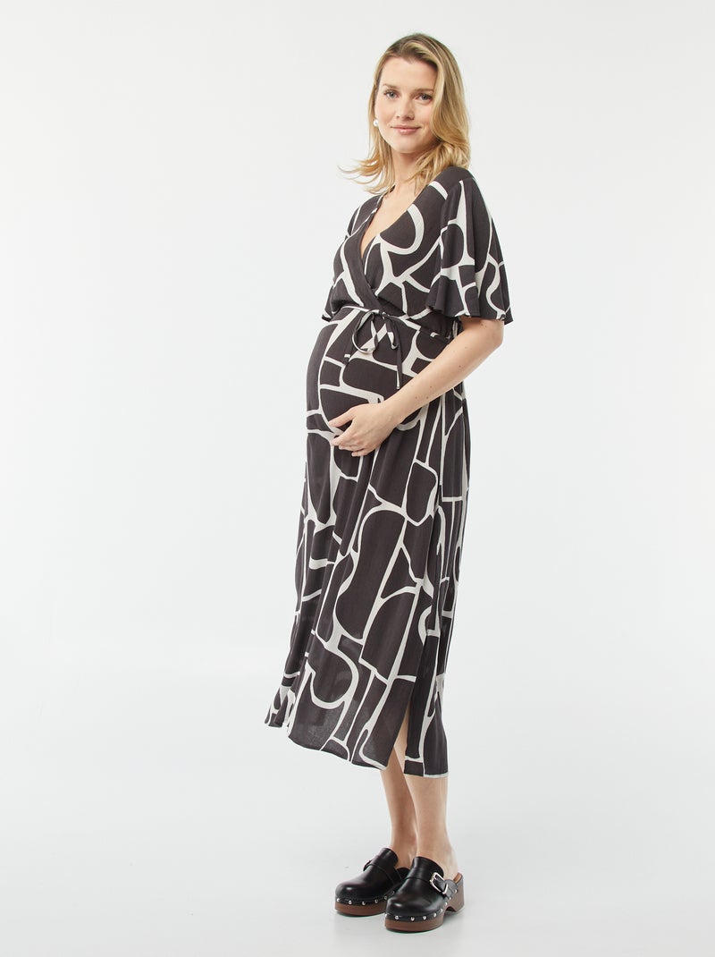Vestido comprido em malha crepe PRETO - Kiabi