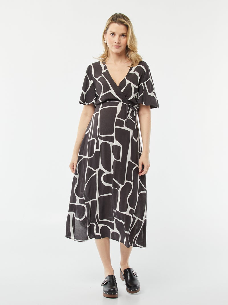 Vestido comprido em malha crepe PRETO - Kiabi