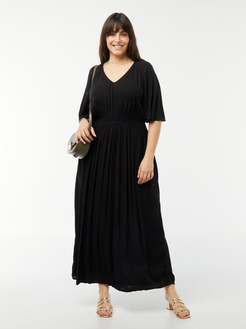 Vestido comprido em malha crepe Preto - Kiabi