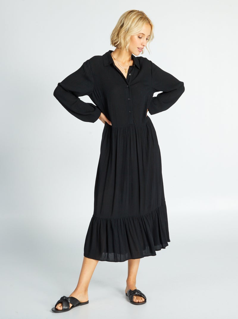 Vestido comprido em malha crepe Preto - Kiabi