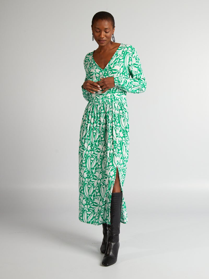 Vestido comprido em malha crepe VERDE - Kiabi